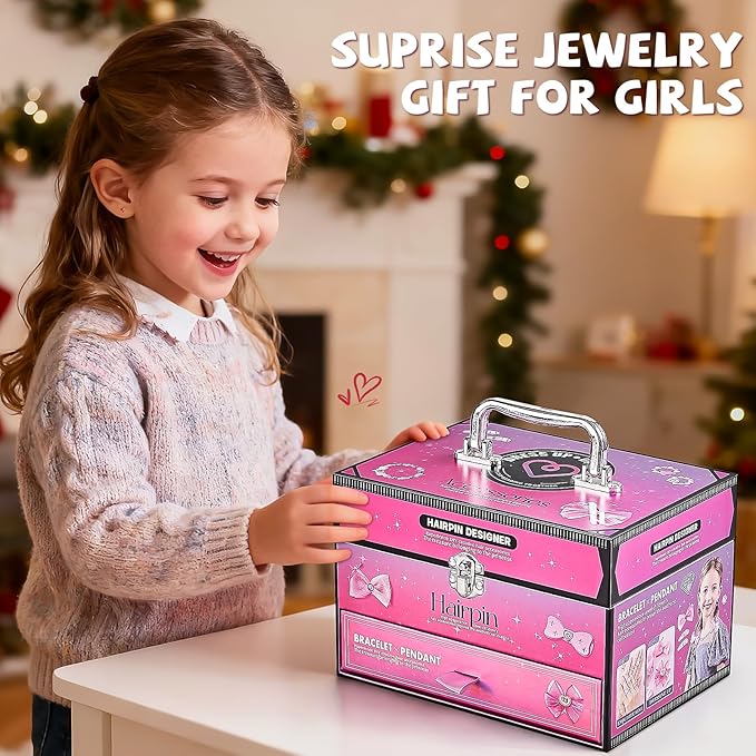 hair accessories for girls,headband set for girls ages 5-12,charm bracelet making kit 8-12,arts & crafts gift toys for girl 5 6 7 ,christmas birthday gifts for kids 8 9 10 11 12 year old girl (pink)
