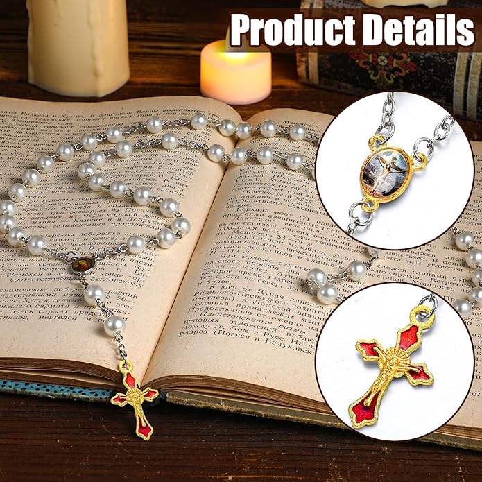 200 Pcs/ 100 Sets Rosary Making Kits Supplies Cross and Center Medal Charm Alloy Picture Religious Charms Crucifix Pendant for DIY Jewelry Making Prayer Bracelet Necklace Earring