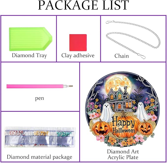 Pavemlo Hanging Diamond Art Kits for Adults Halloween Ghost – 8x8 Inch Double-Sided Acrylic Board DIY Crystal Diamond Suncatcher Pendant, Sparkling Home Wall or Window Decoration Handmade Gifts
