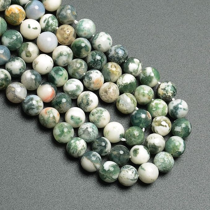 LPBeads 100pcs Polished 8mm Round Natural Tree Agate Gemstone Loose Beads with Stretch Cord for Jewelry Making Bracelets