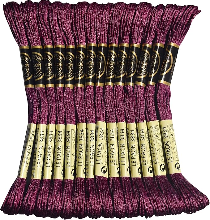 LE PAON Embroidery Floss, 14-Pack Six Strands 100% Long Staple Cotton Embroidery Thread, 8.7-Yard，Color Number：3834,Dark Grape