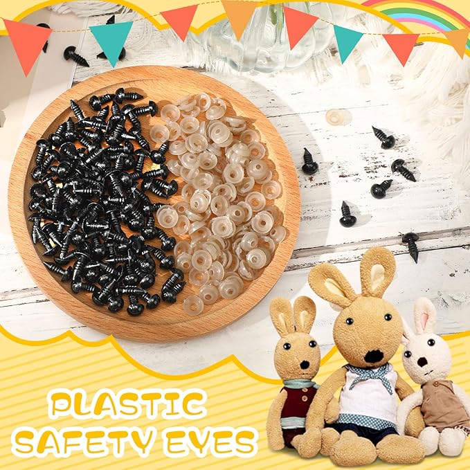 UPINS 600 Pieces 8MM Safety Eyes with Washers Black Plastic Safety Eyes for Amigurumi Doll Crochet Eyes for DIY Crafts Stuffed Animals Making Supplies