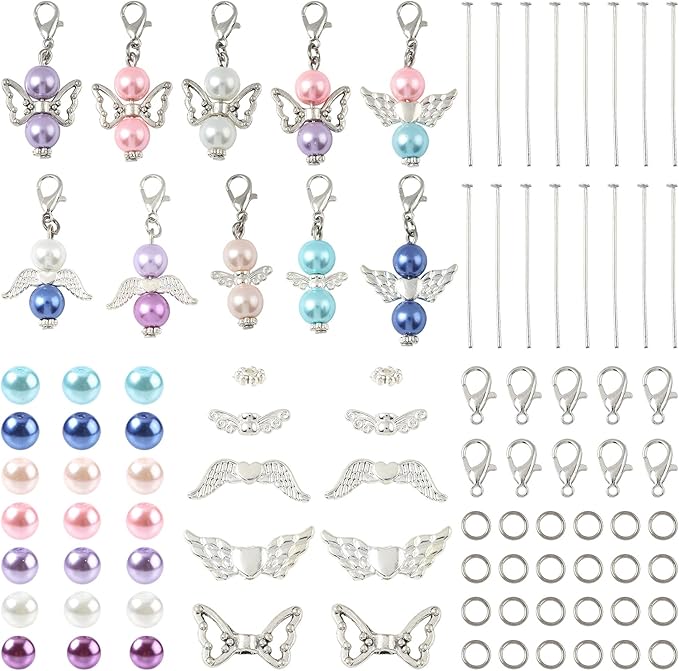 324Pcs Angel Jewelry Making Kit, DIY Pendants Charms Making Kits, Silver Colorful Beads Jump Ring Head Pins Findings for Bracelets Necklaces Earrings Crafting