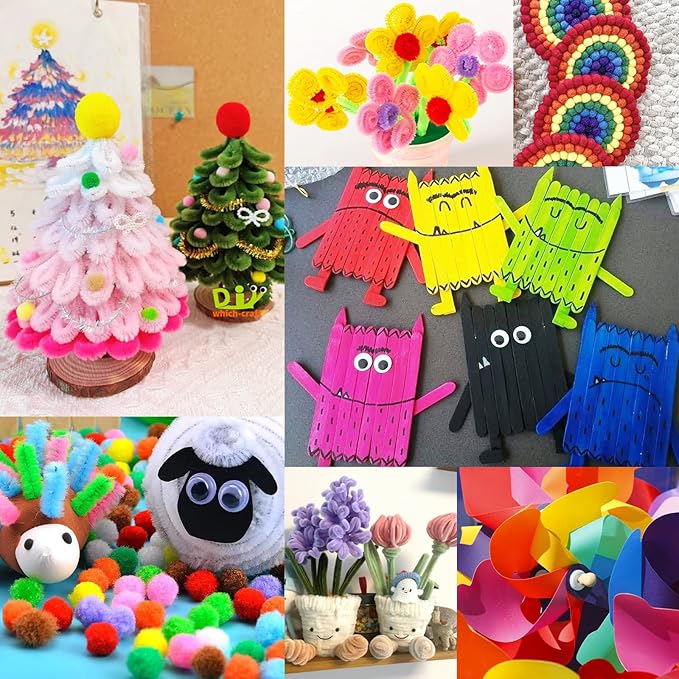 FUNZBO Arts and Crafts Supplies for Kids-Easter Craft Kit with Glitter Glue Stick,Pipe Cleaners Pom Poms Craft Tools,DIY School Supplies Kit, Girls Toys, Birathday Gifts for Girls Boys Age 4+