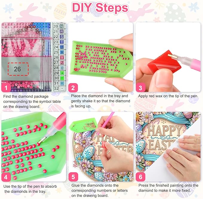Easter Diamond Art Hanging Ornaments Kits for Adults, Diamond Painting Pendant Kits, DIY Acrylic 5D Special Shaped Crystal Gem Art Painting Ornament for Home Wall Easter Decor Gift 8x8 Inch