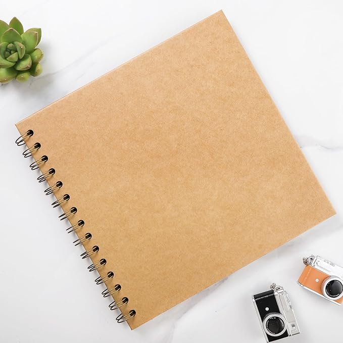 Scrapbook 10 x 10 Inch DIY Photo Album, Memory Book for Parents and Kids, Hardcover Kraft Paper Brown 20 Sheets/ 40 Pages