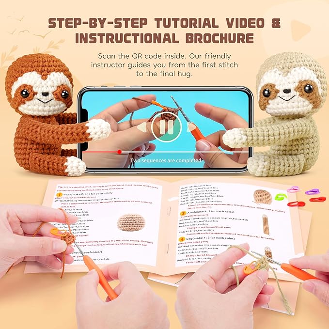 Crochet Kit for Beginners, Emotional Positive Support Crochet Gift, Hug Sloths Crochet Animal Kit, Easy Crochet Kits for Adults, DIY Craft Crochet Gift Birthday, Valentine's Day, Christmas