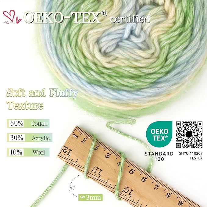 Katech Yarn for Crocheting-Gradient Cake Yarn-4x100g 60% Cotton 30% Acrylic 10% Wool-Ombré Multicolor Soft Rainbow Cotton Crochet Yarn for Scarves, Shawls, Blankets, and Garments(F)