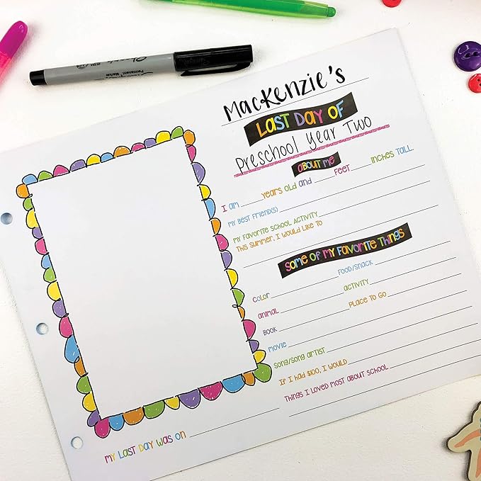Denise Albright School Memory Scrapbook Refill Extra Pages Kits (Two Grades) for First & Last Day of School for Class Keeper® Memory Keepsake Book for Girls