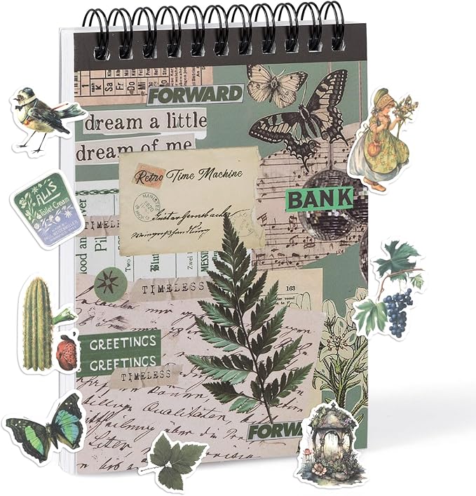 Green Vintage Washi Journaling Sticker Book, 476PCS Botanical Washi Tape Stickers, Scrapbooking Supplies for Junk Journal Supplies Crafts Arts, Planner, DIY Craft