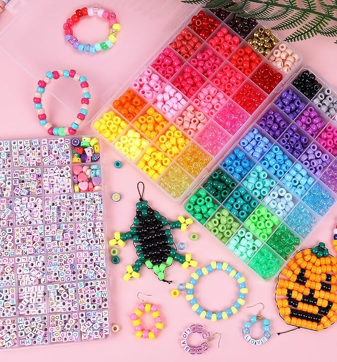 3050 Pcs Pony Beads for Bracelet Making Kit, 56 Colors 6x9mm Rainbow Kandi Beads, Friendship Bracelet Kit with 1000 Pcs A to Z Colorful Letters for Name Bracelets Jewelry Making for Adults