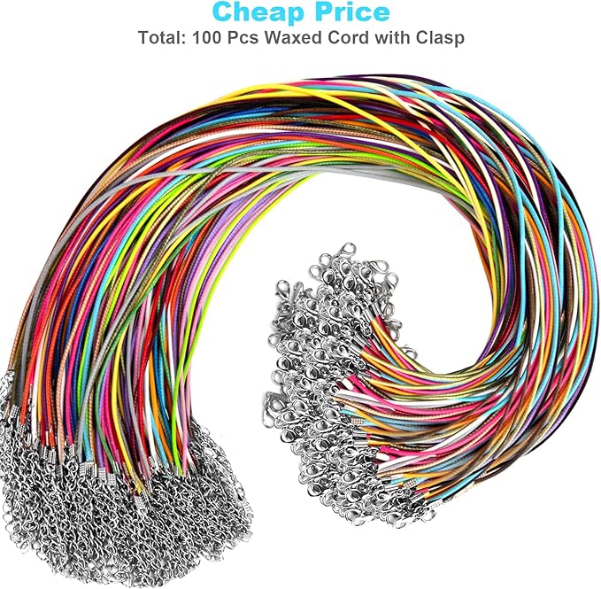 100Pcs Leather Necklace Cord with Clasps, Rope Necklace String, 25Color Necklace Cords for Pendants, 19.7" Premium Necklace Chains for Jewelry Making Supplies, 1.5mm Waxed Necklace Bracelet Cord DHOOZ