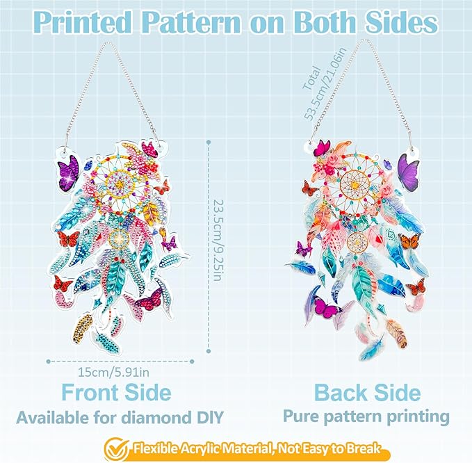 Diamond Art Hanging Kit for Adult, Diamond Painting Ornament Hanging Kit, Special Shaped Rhinestone,DIY Acrylic 5D Art Window Pendants Home Garden Wall Kits,Double Sided (Dreamcatcher)