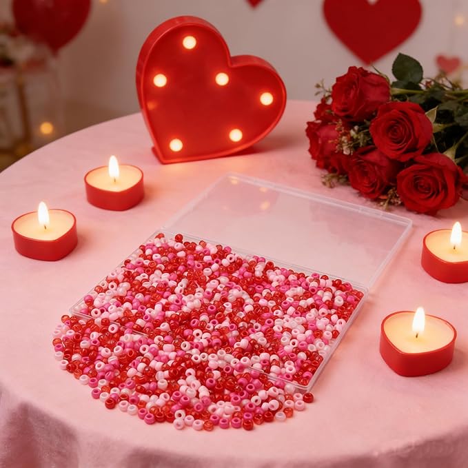 1000 Pcs Valentine’s Day Beads Bulk 6MM Red Pink Pony Beads Bulk for Crafts Hair Bracelets Plastic Red Pink Pony Bead for DIY Jewelry Party Gift Supplies