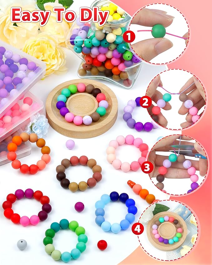 160pcs fiveizero 12mm silicone beads for keychain making, red mixed 6 colors round silicone bead bulk for pens, rubber beads for bracelets and diy crafts