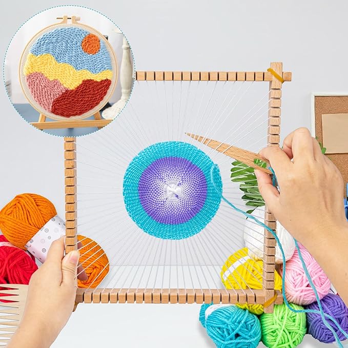 Lemonfilter Weaving Loom for Kids,10 x 11in Large Knitting Frame Arts and Crafts Wooden Weaving Loom Kit for Adult Beginners Gift for Birthday Ages 4 6 7 8-12