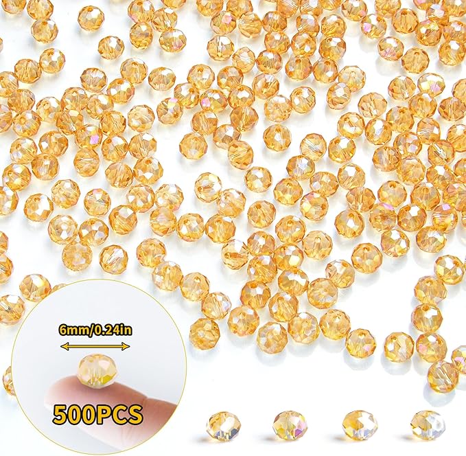laopottbeads 500pcs 6mm crystal glass beads for jewelry making beads for bracelets necklace pendants making supplies(gold champagne)