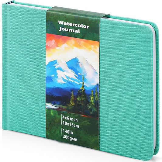 Dispowreath 6 x 4 in Watercolor Sketchbook Journal Square Watercolor Notebook Cold Press 140lb 300gsm Cotton Paper 48 Pages Journals Notebook Paper Pads(Turquoise)