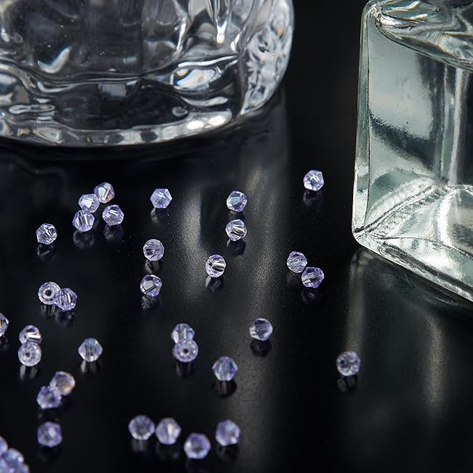 laopottbeads 1200pcs 3mm bicone crystal glass beads for jewelry making, sparkling mini beads for suncatchers, diy bracelets & craft projects (light purple)