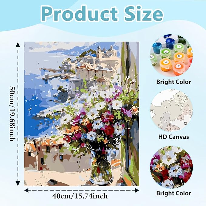 Mnsdiyrs Flower Paint by Numbers Kits for Adults, Paint by Numbers for Adults Flower, Adult Paint by Numbers Kits for Gift Home Wall Decor 16x20 Inch