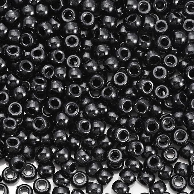 sunrica 1100pcs black pony beads 6x9mm bulk large hole plastic beads for kandi, hair braids, keychains, jewelry making