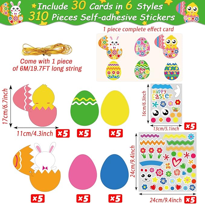 chiazllta 30 PCS Easter Egg Bunny Craft Kits for Paper DIY Easter Chick Egg Rabbit Craft Kits for Home Game Art Activities Party Favors