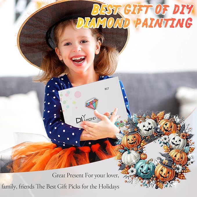 GAYISIC Diamond Art Hanging Kit for Adult, Double Sided 5D Acrylic Diamond Art Painting Window Pendants，DIY Acrylic Diamond Art Painting Window Pendants Home Garden Wall (Halloween Pumpkin)