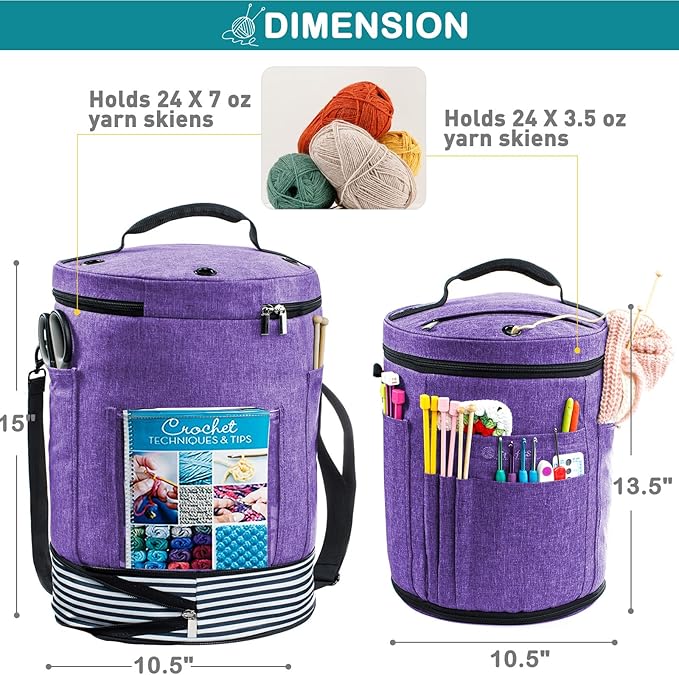 Expandable Crochet Bag - Knitting and Yarn Storage Organizer Tote with Zipper Closure - Ideal Gift for Crocheting Accessories and Supplies