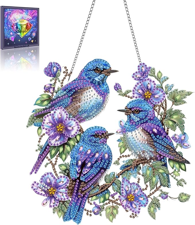 Wergund 5D DIY Bird Diamond Art Hanging Kits, Hanging Diamond Art Flower, Acrylic Special Shaped Rhinestone, Window Hanging Pendants for Home Wall Garden Front Door Outdoor Decor Gift(Bird)