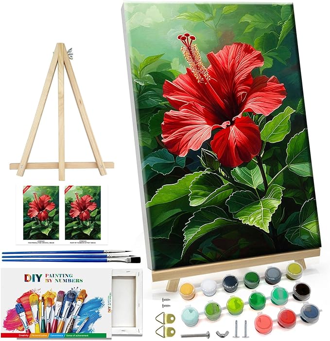 ATDMS Paint by Numbers kit for Adults with Frame Flowers Paint by Numbers with Easel DIY Adult Paint by Number Kits on Canvas Oil Painting Kits for Gift Home Wall Decor 8x12 Inch