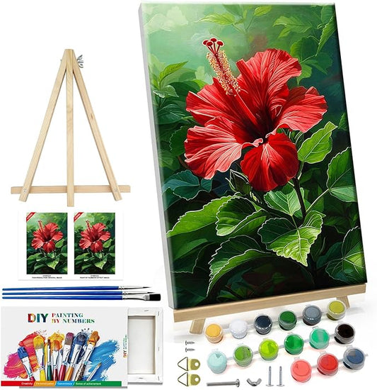 ATDMS Paint by Numbers kit for Adults with Frame Flowers Paint by Numbers with Easel DIY Adult Paint by Number Kits on Canvas Oil Painting Kits for Gift Home Wall Decor 8x12 Inch