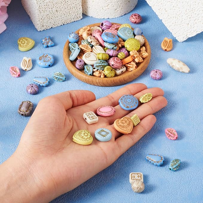 Cheriswelry Assorted Acrylic Beads Vintage Beads Bracelet Making Set Flat Round Flower Butterfly Bead Colorful Metal Enlaced Aesthetic Bead Spacers for Necklace Phone Lanyard Jewelry Making (100G)