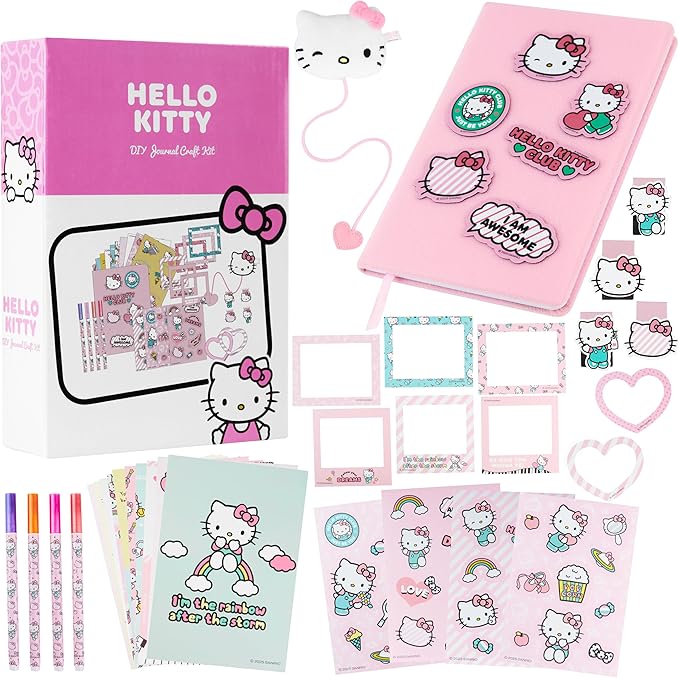 Get Trend Hello Kitty Sanrio Scrapbook Kit for Kids with Notebook, Stickers, Pens, Bookmarks, Frames, Patches, Kawaii Art Supplies, Gifts for Kids (Multi Hello Kitty)