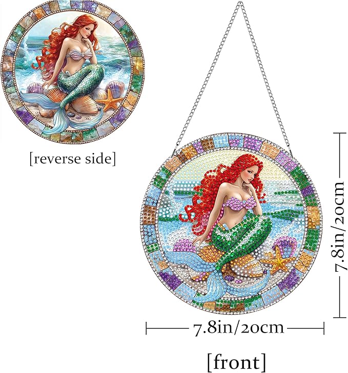 Pavemlo Hanging Diamond Art Kits for Adults Ocean Beauty – 8x8 Inch Double-Sided Acrylic Board DIY Crystal Diamond Suncatcher Pendant, Sparkling Home Wall or Window Decoration Handmade Gift