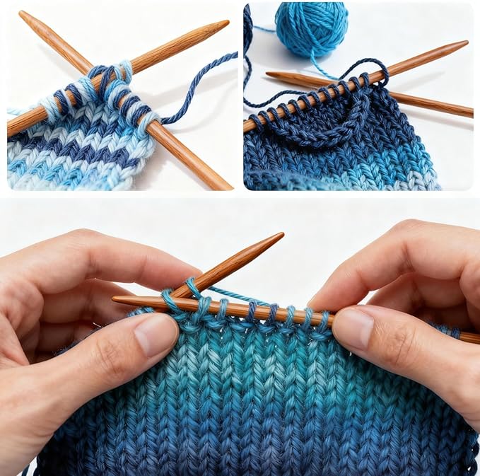 Double Pointed Knitting Needles Set,75 Pcs Wooden Bamboo Knitting Needles Kit,15 Sizes from 2.0mm-10.0mm,with Small Tools,Straight Wood Needles for Beginners,Making Sweater,Scarf,Sock,Weave