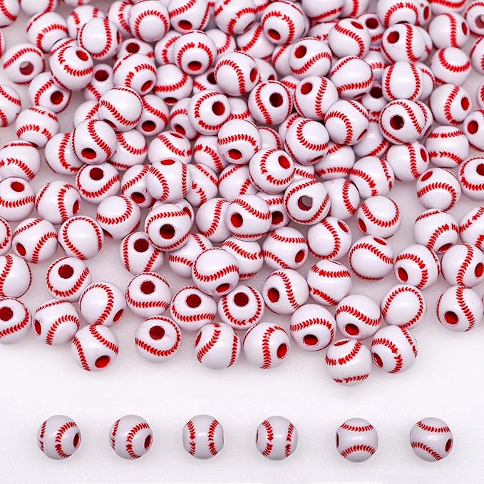 200+ pcs Baseball Beads Sport Bulk Kandi Beads for Jewelry Making, Bracelet Keychain Becklace Charm Boys Bead Kit (Baseball)