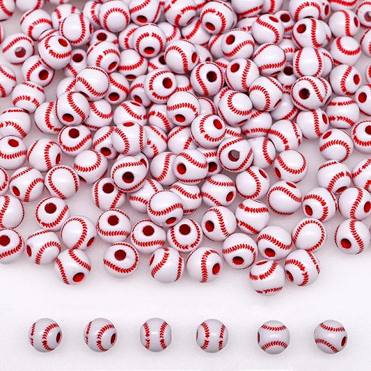 200+ pcs Baseball Beads Sport Bulk Kandi Beads for Jewelry Making, Bracelet Keychain Becklace Charm Boys Bead Kit (Baseball)