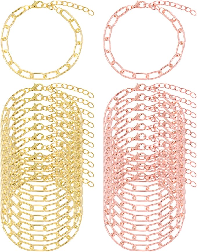 20pcs Chain Bracelets Kit Alloy Link with Lobster Clasps for Christmas DIY Women Jewelry Findings Bracelet Making (Gold & Rose Gold)