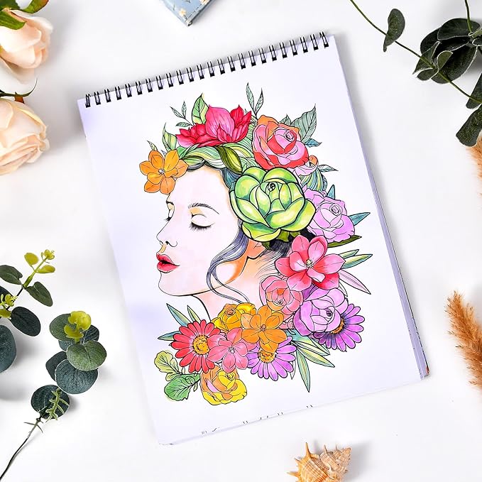 Cosomia Adult Coloring Books Set, 3 Fun Coloring Books for Adult Relaxation, 60 Pages of Flowers Nature Landscapes Animals, Brain Game for Adults