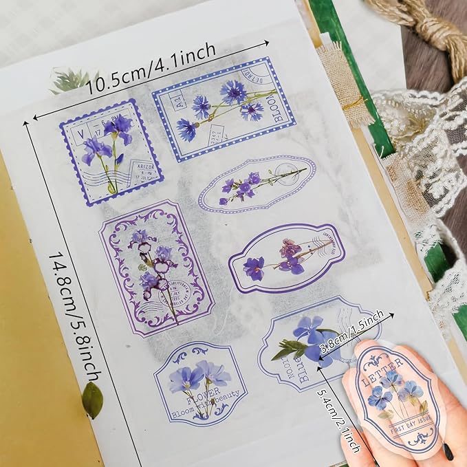 120 Pcs Flowers Stamp Stickers, Vintage Aesthetic Scrapbook Supplies for Junk Journal Bullet Therapy Planner Laptops Card Making Supplies