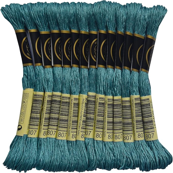 LE PAON Embroidery Floss, 14-Pack Six Strands 100% Long Staple Cotton Embroidery Thread, 8.7-Yard，Color Number：807,Peacock Blue