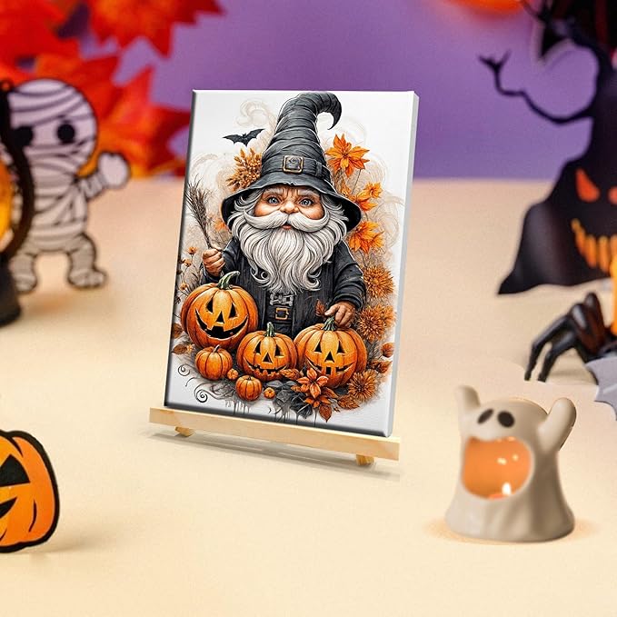 JOOZ Paint by Numbers Kit for Adults with Frame Gnome Paint by Number with Easel Halloween Adult Paint by Number Kits Framed Canvas DIY Oil Painting Kits for Ideal Gift Home Wall Decor 8x12 Inch
