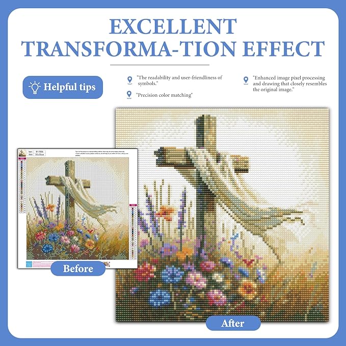 Camocin Diamond Art Kits for Adults Cross, 5D Religious Diamond Painting Kits for Adults Beginners, DIY Christian Full Round Dots Drill Gem Art Kit for Gift Home Wall Decor 14 x 14 Inch