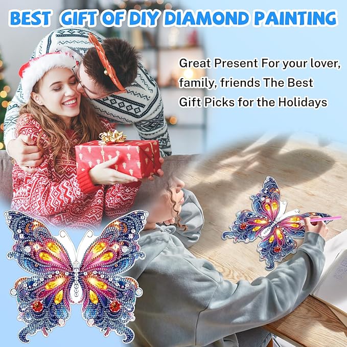 Bowetile Butterfly Diamond Art Hanging Kits for Adults, 5D Special Shape Diamond Painting Pendant Kits, Animal Gem Art Suncatchers Painting Ornament for Home Garden Wall Decor