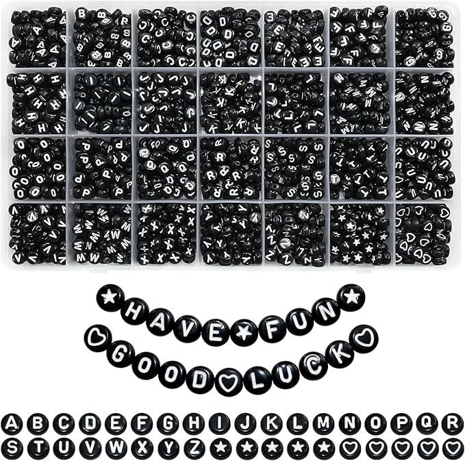 1400pcs Black Letter Beads Star and Heart Beads 7x4mm Alphabet for Jewelry Making