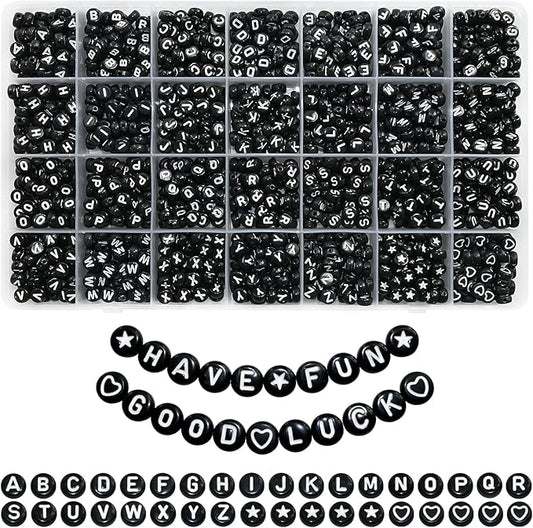 1400pcs Black Letter Beads Star and Heart Beads 7x4mm Alphabet for Jewelry Making