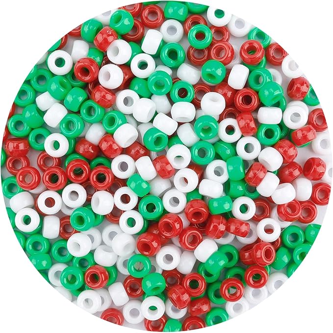 qpixvb 1100pcs christmas beads,pony beads,christmas pony bead for bracelets,small bulk bead for jewelry making bracelet making,hair craft,red green jewelry making supplies for adults,9mm