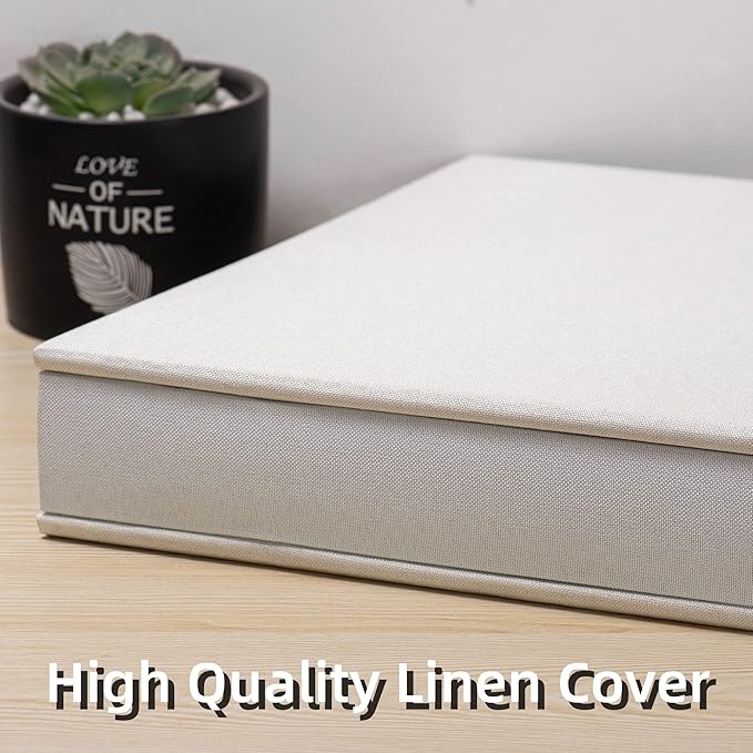 Large Photo Album Self Adhesive 4x6 5x7 3x5 8x10 Scrapbook Magnetic Album DIY Scrap Book Length 13 x Width 12.8 (Inches) 120 Black Sticky Pages Linen Cover DIY Photo Album(White)