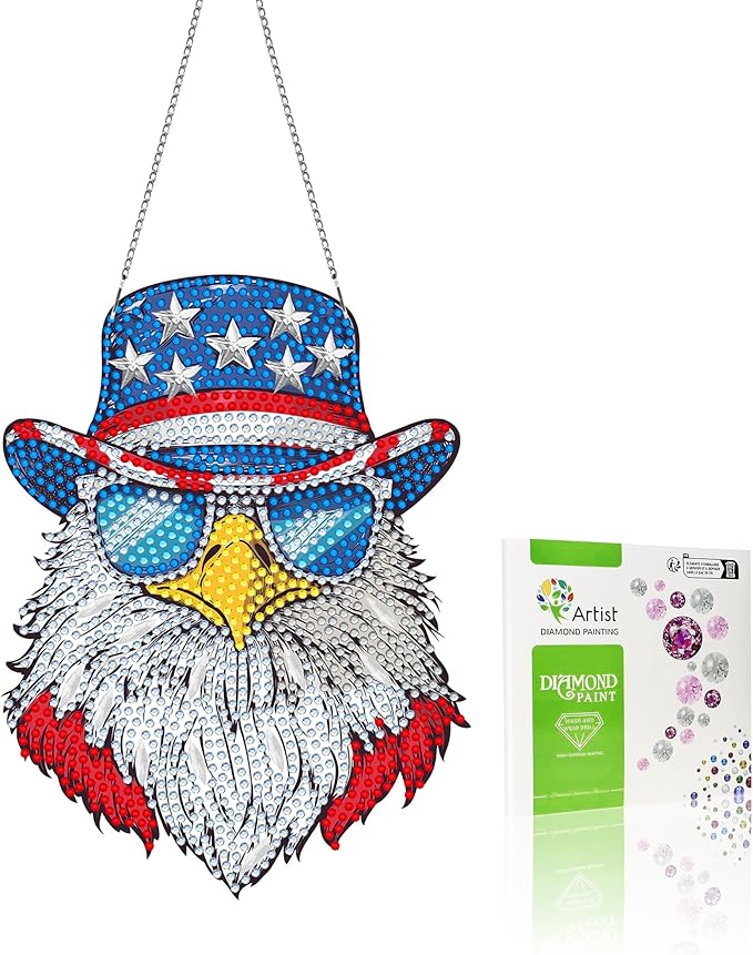 VAIIEYO Eagle Diamond Painting Hanging Ornament, Diamond Painting Suncatchers Double Side Window Hanging Kit with Chain, 7.5x7.5 inch Crystal Pendant Art Craft for Gift Home Wall Front Door Decoration