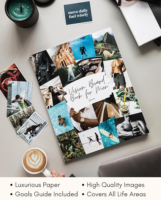 Lamare Vision Board Book for Men - 1000+ Vision Board Images & Quotes, Vision Board Supplies, Vision Board Kit, Collage Book for Manifestation